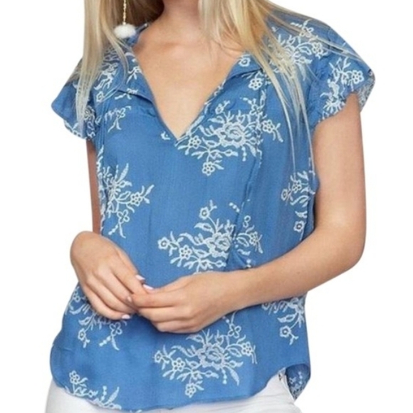 Misa Los Angeles Blue Ale Embroidered Top Small - Picture 1 of 6